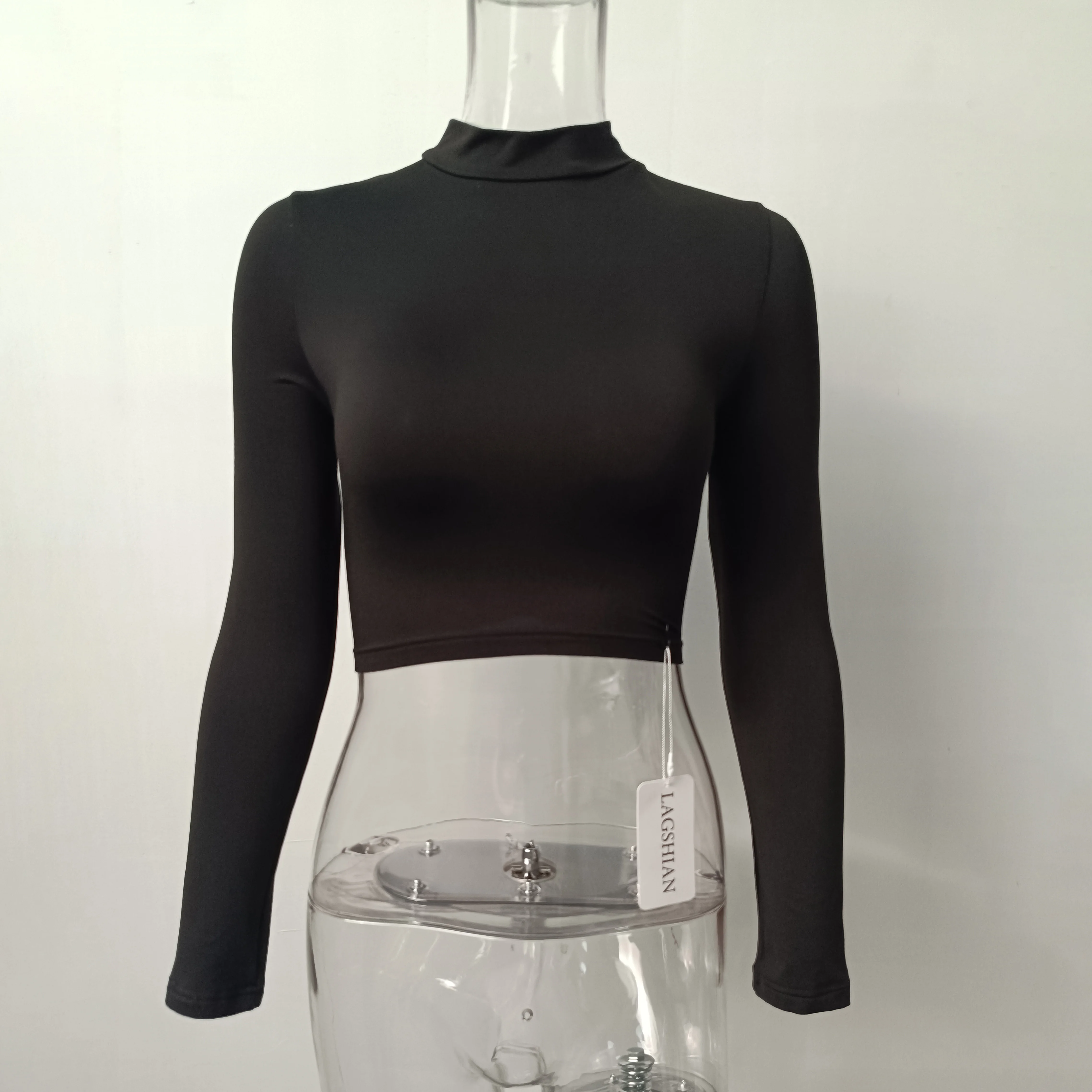 LAGSHIAN Body shirts new solid color high neck long sleeved tight fitting shirt