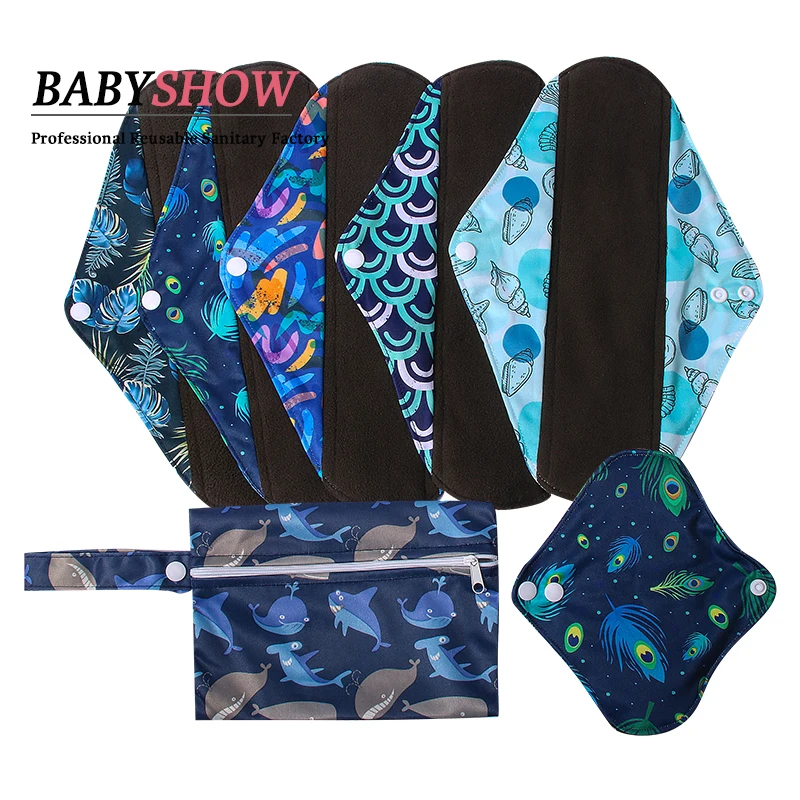 OEM Washable Bamboo Sanitary Pads Multi Color Breathable Sanitary Napkins pad Bamboo charcoal