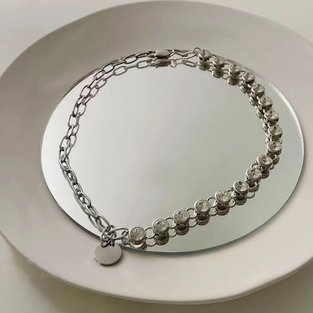 Fashionable round Neck Chain Splicing Necklace with Large Zircon Cool Versatile Clavicle Chain for Dinner Parties Trendy Style