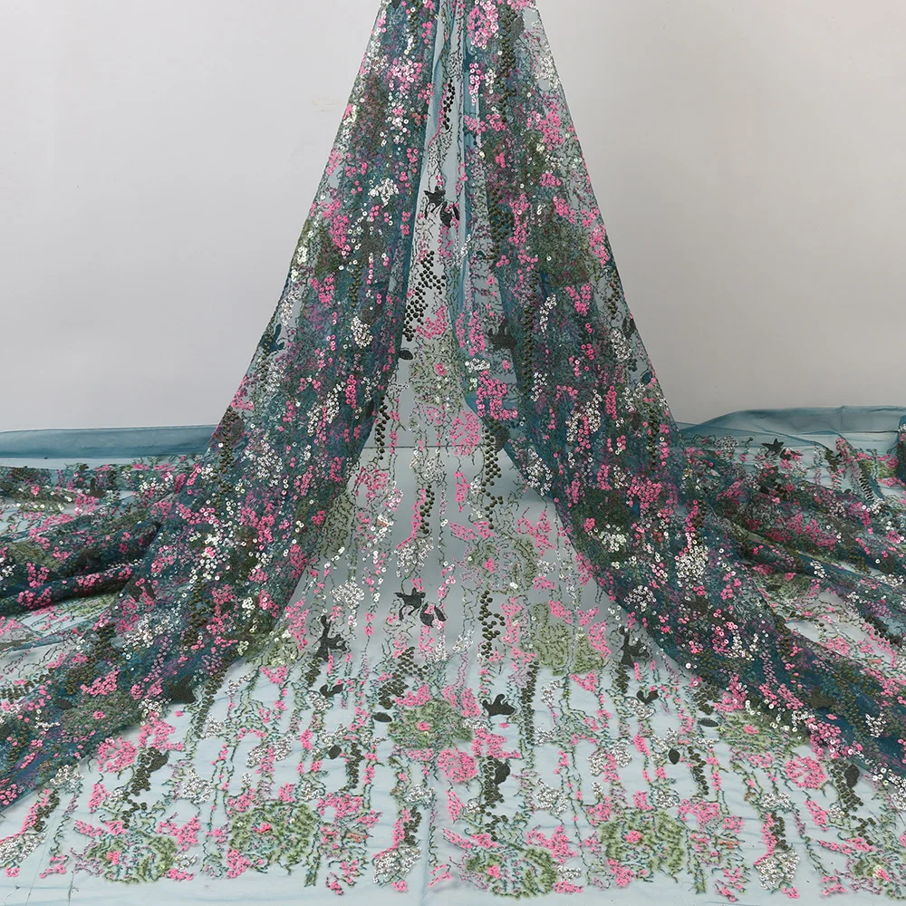 wholesale 6 colors white gold bridal lace fabric African French Swiss tulle lace fabric sequin lace fabric for women wedding