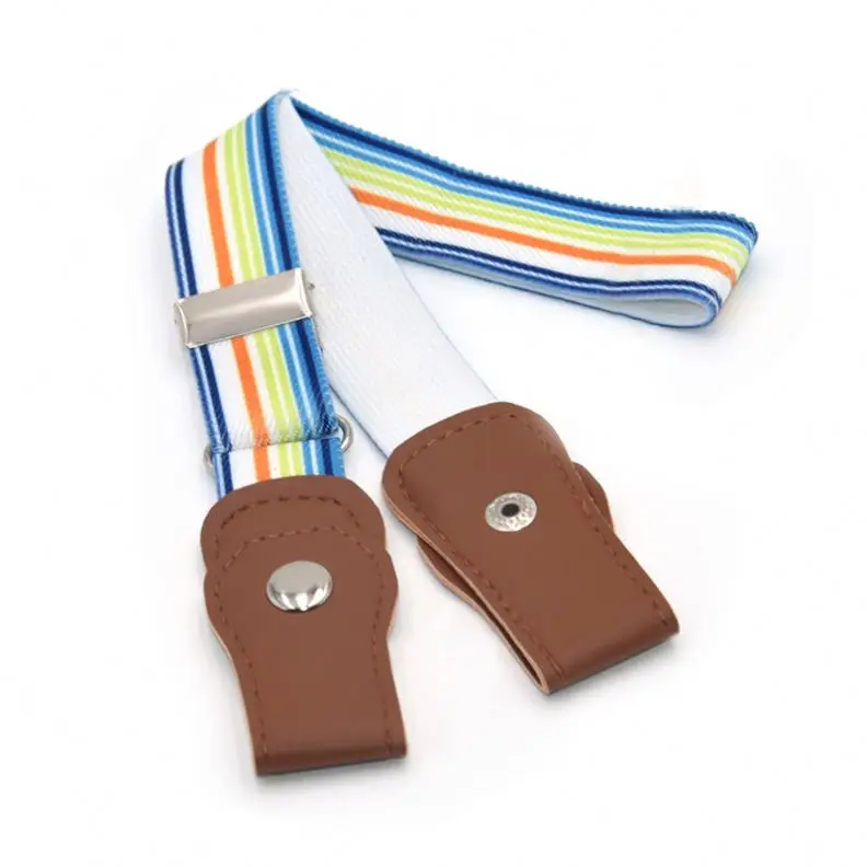 Kids Fashion High Elastic Canvas Belt With PU Button Without Buckle Adjustable Free Stretch Belts For Children