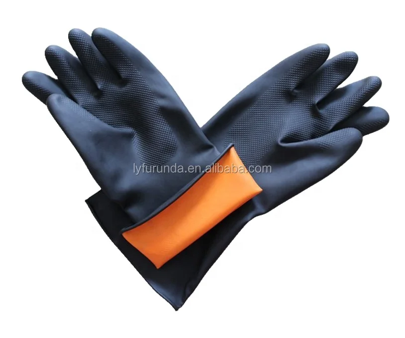 Guantes De Latex Chemical Resistant Long Black Latex Industrial Work Safety Gloves