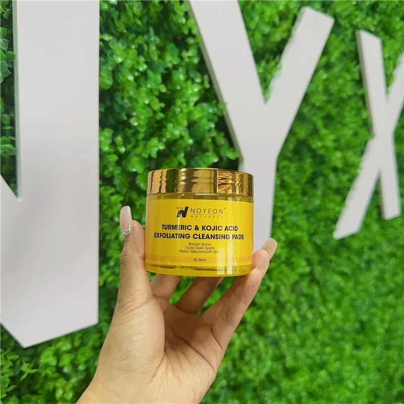 MOQ 100 BOTTLES Turmeric Kojic Acid Exfoliating Cleansing Pads customized logo