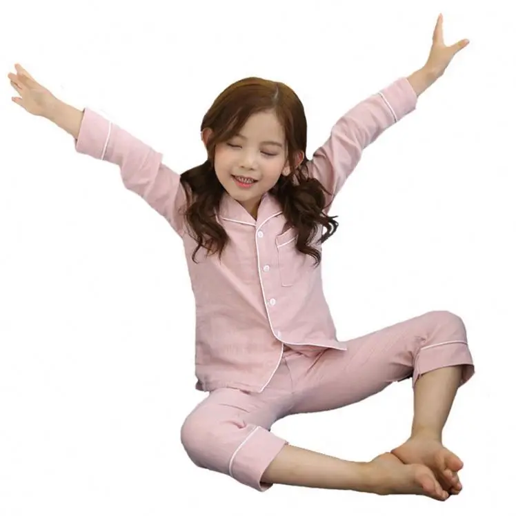 Wholesale Spring and Autumn Hot Selling Plain Comfortable and Breathable Clothing Cotton Pajama Sets Kids Girls Night Wear