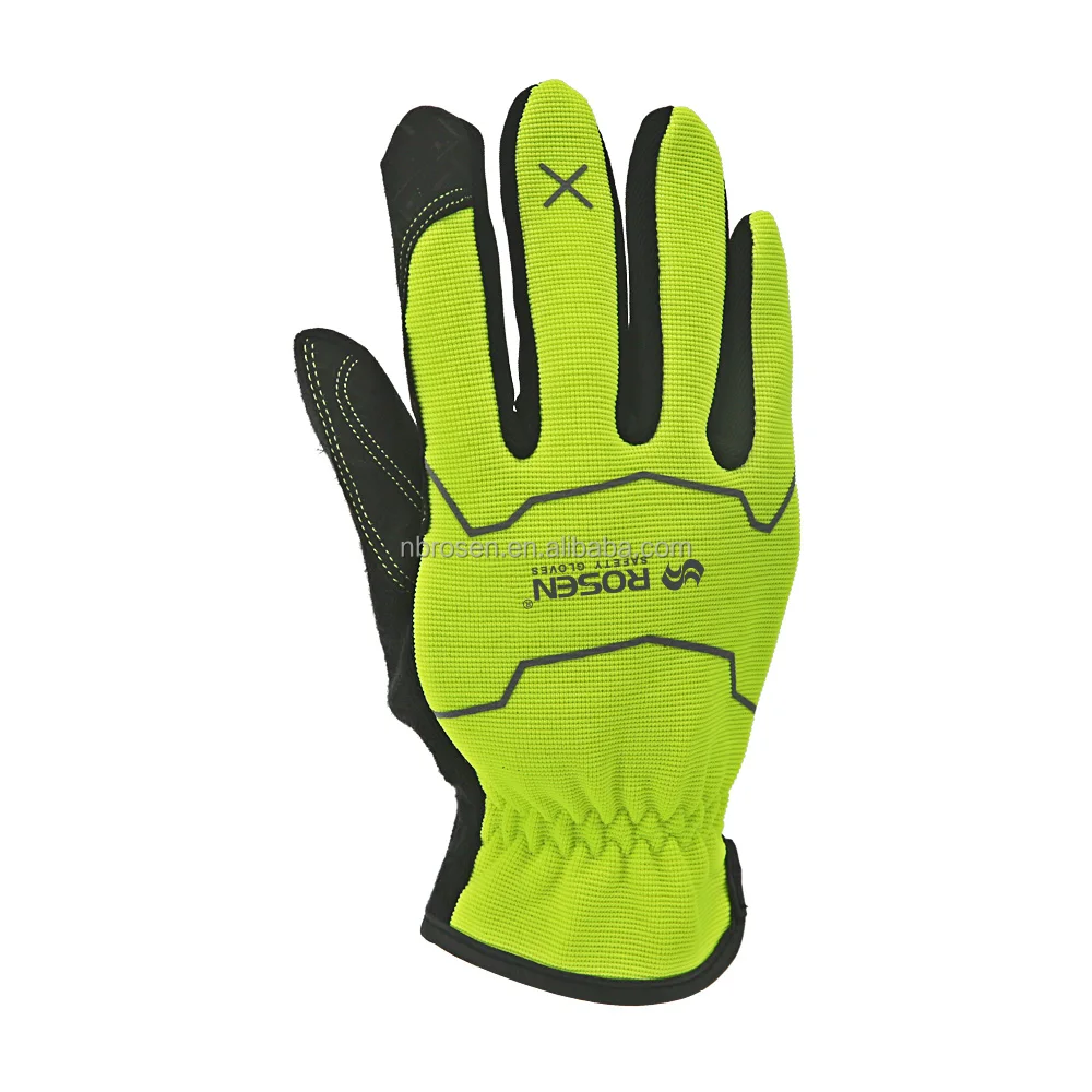 Hi-vis Reflective Elastic Spandex Breathable Leather Anti-Impact Multi-Purpose Safety Gloves for Auto Mechanical Gardening