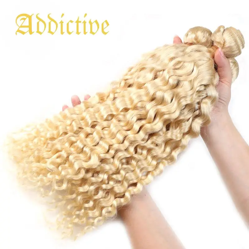 Addictive Wholesale Blonde 613# Virgin Deep Wave Human Hair Extensions 1 Bundle Virgin Brazilian Unprocessed Weft