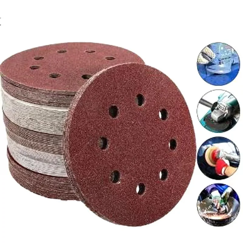 PEX 5 Inch Red 8 Holes Abrasive Discs  Sanding Disc 120 Grit Sandpaper Sander Round Sand Paper