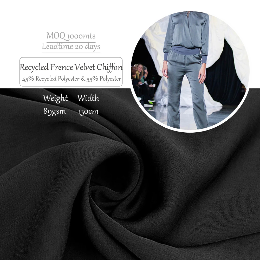 Recycled Polyester Chiffon Fabric French Velvet Recycled Chiffon Fabric Sustainable Dress Blouse Fabric