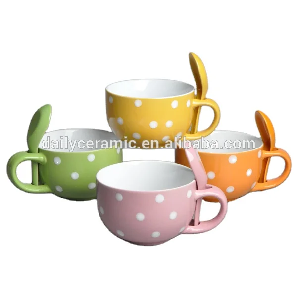 16oz one handle color ceramic soup bowl with spoon