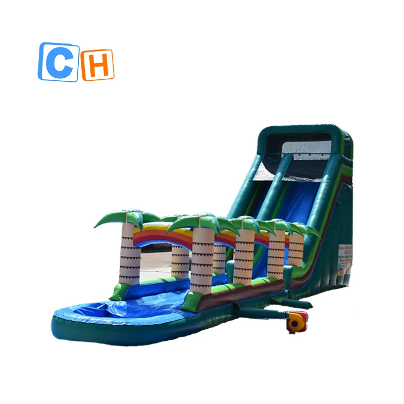 Giant Tropical Palm Jungle Water Slide Big Water Inflatable Slide Solar Powered Water Pump For Swimming Pool Slide