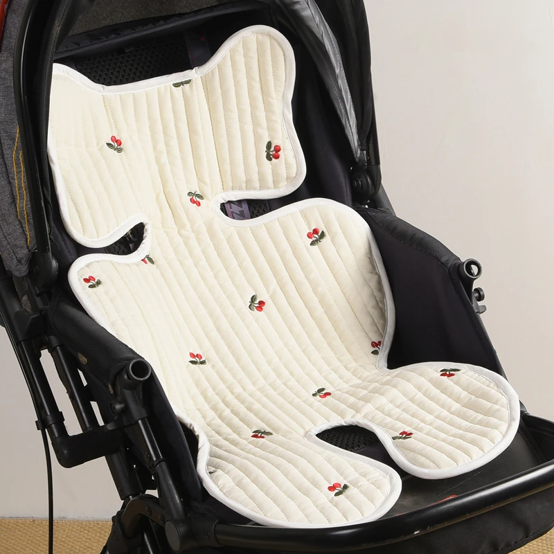 Embroidered Baby Carriage Mat Bear Seat Pad Stroller Accessories Universal Carriages Breathable Cotton Stroller Seat Cushion
