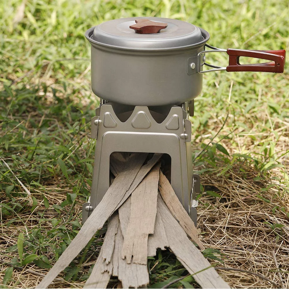 Outdoor Lightweight Folding Flatpack Pocket Titanium Wood Burning Stove Collapsible Titanium Stove For Camping Bushcraft