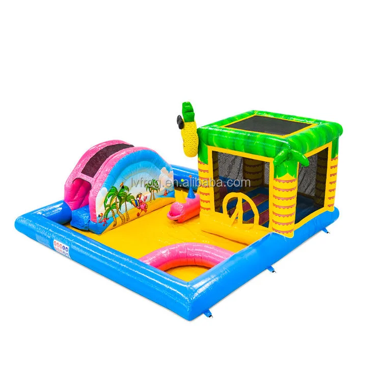 Super Fun Kidspark Hawaii Flamingo Pineapple Outdoor Multi-function Inflatable Playground With Castle And Ball Games For Sale