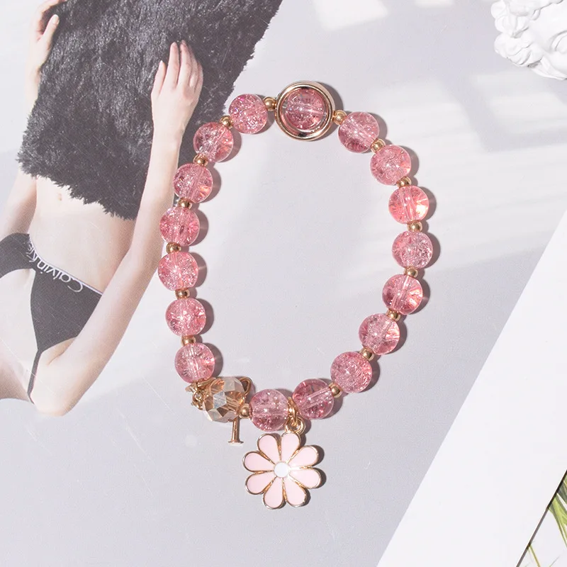 New Fashion Flower Colorful Crystal Glass Beaded Bracelets DIY Simple Student Girls Bracelet Beads Bangle Chain Jewelry