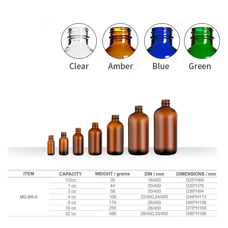 8oz 16oz 250ml 500ml Amber Brown Pharmaceutical Boston Round Glass Spray Bottle with Trigger Spray lotion pump Cap