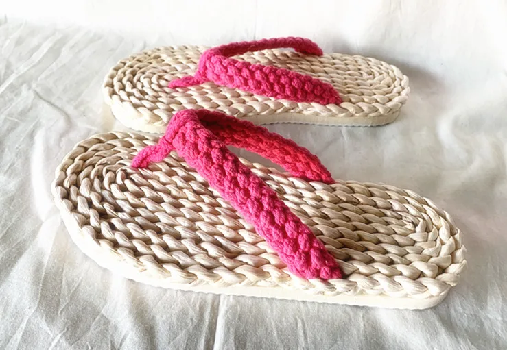 Summer Straw Slippers Cool Non-slip Spa Flip-flops Fashion Designer Soft Material Durable Big Size Spa Shoes Wholesale