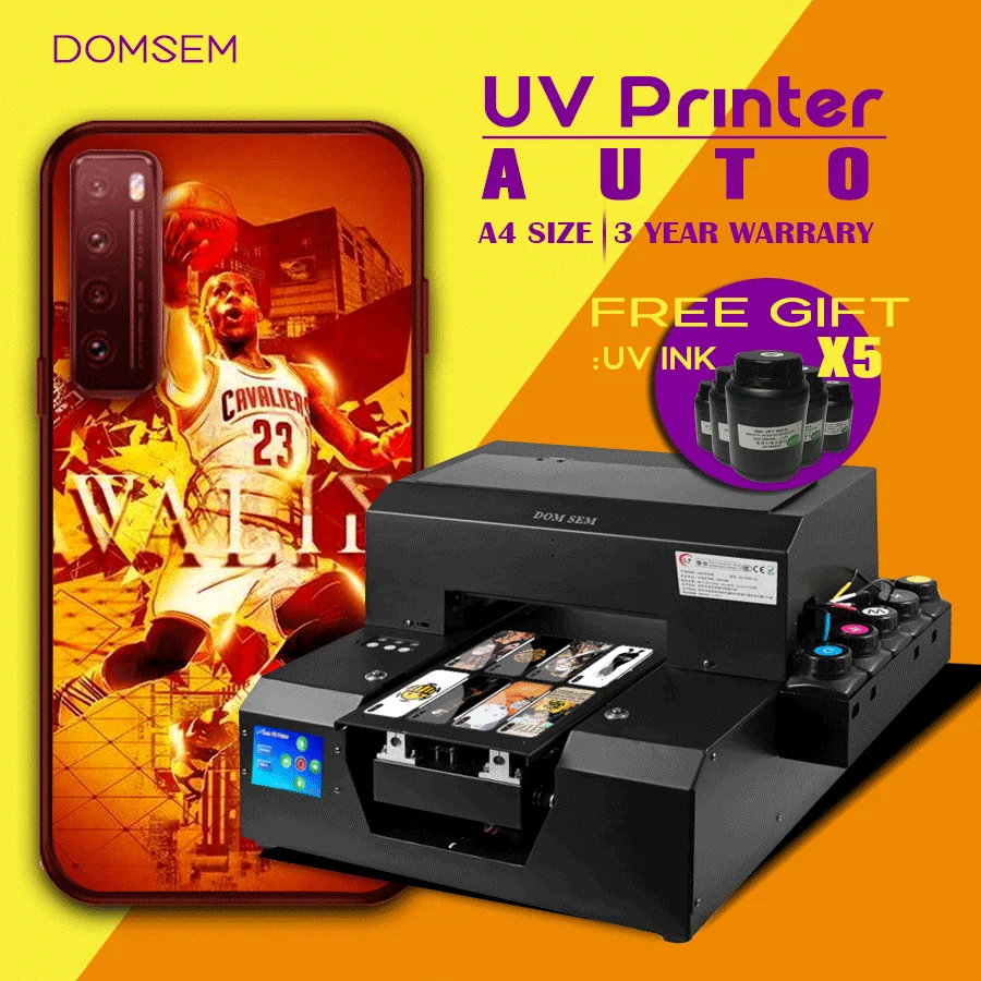 DOMSEM A4 Phone Case Auto UV Printer For Mobile Phone Cover Metal UV A4 Size Flatbed Printers