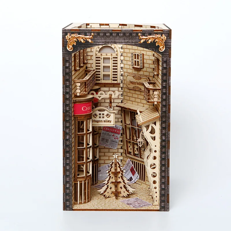 Handmade DIY Cottage Bookstand Set Creative 3D Stereo Model Decoration PVC Wooden Doll House Assembly for Birthday Gift