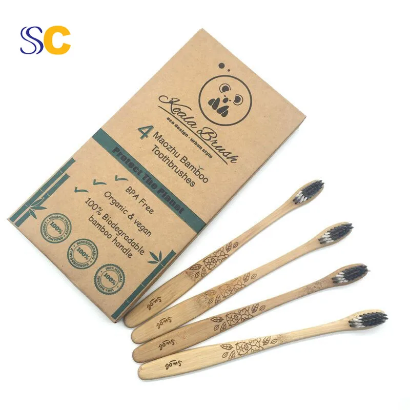 Низкая цена биоразлагаемая мягкая деревянная зубная щетка угольная бамбуковая