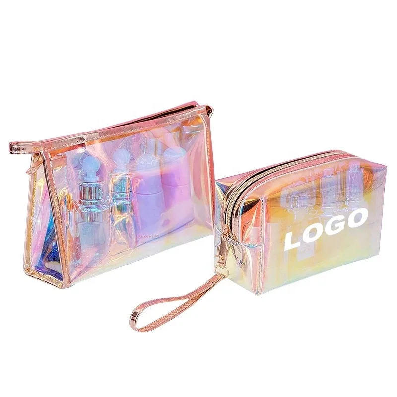 Transparent hologram PVC cosmetic bag makeup brush holder bag for ladies