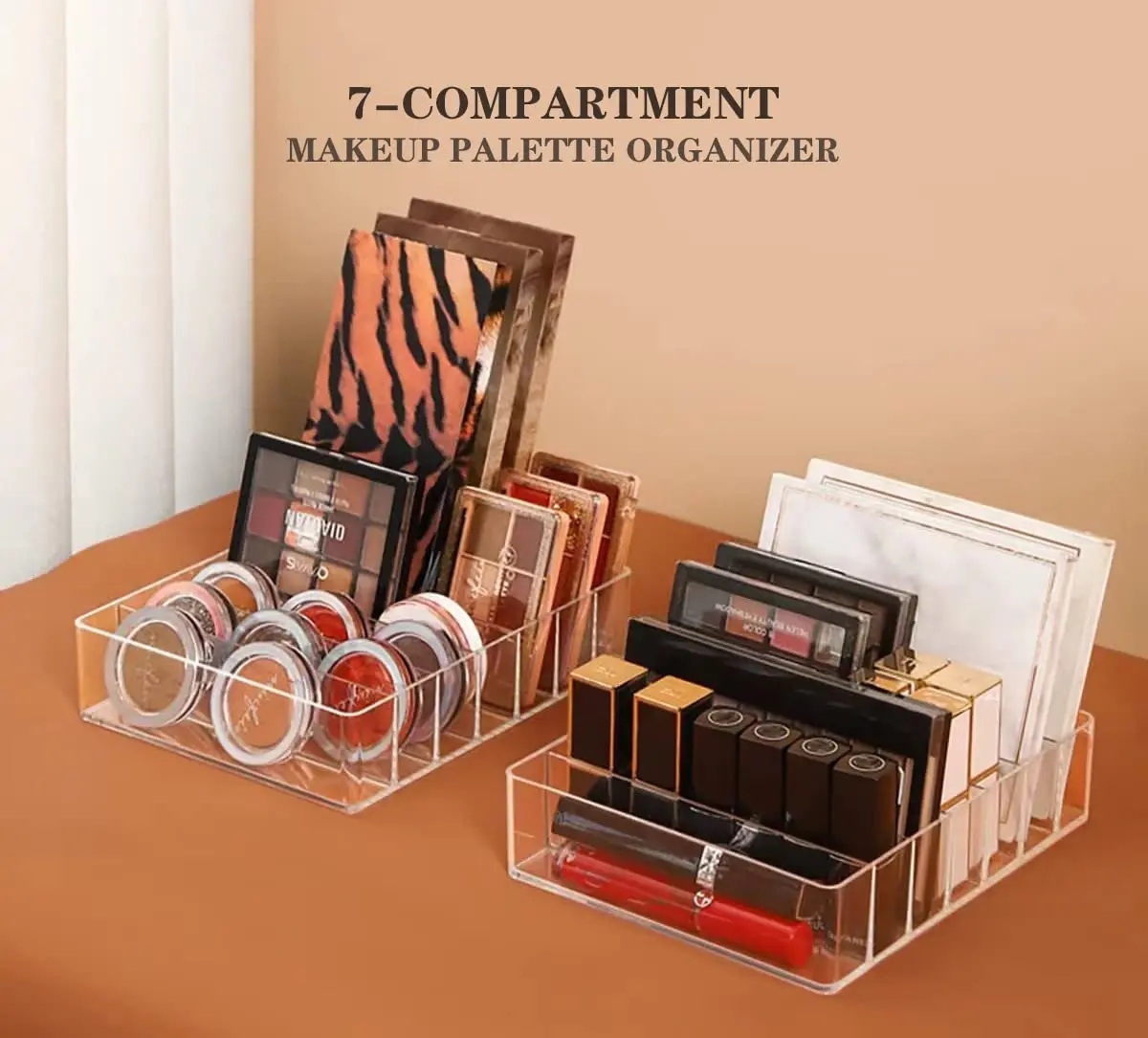 BPA Free Modern 7 Section Divided Vanity Cosmetics Storage Holder Eyeshadow Palette Makeup Organizer