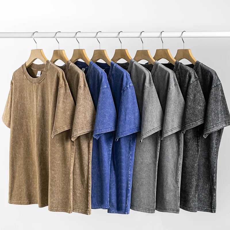 Custom 230 260 Gsm Blank Acid Washed t Shirt 100% Cotton Men Women Unisex Your Own Brand Vintage Stone Washed Tshirt for Men