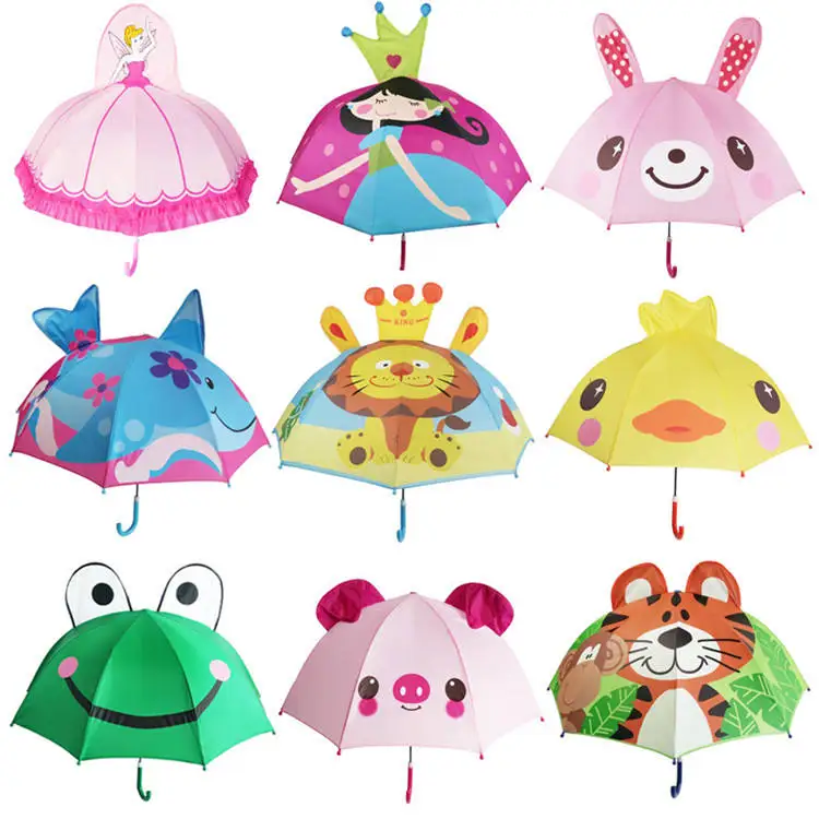 2024 Kids Umbrella Children Uv Protect 3d Polyester Animal-Shape Cartoon Kid Rain Yellow Umbrella With Logo