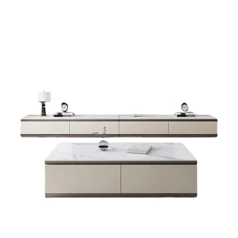 Light Luxury Rock High Class Natural Stone Top Marble Living Room Furniture Coffee Table And Tv Stand Set