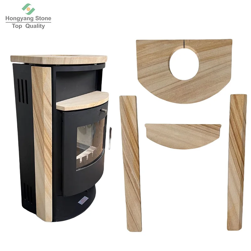 Indian Yellow Teakwood Sandstone stove claddings Accumulation Stones Sandstein Kaminofen