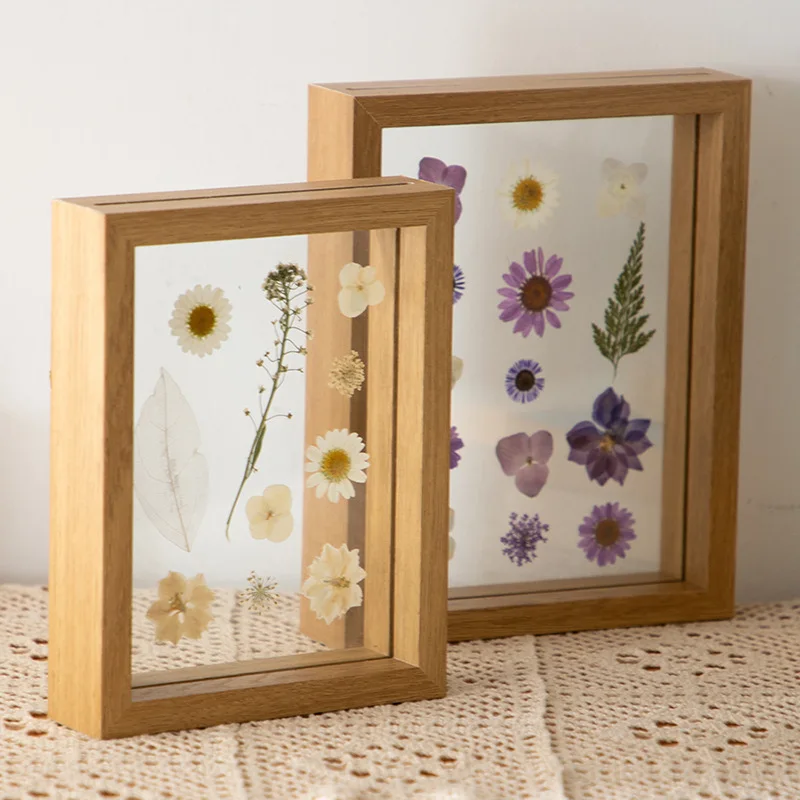 Wholesale Factory Price Transparent Double Sided Glass MDF Wooden Picture Frame Solid Wood Floating Photo Frame With Real Glass