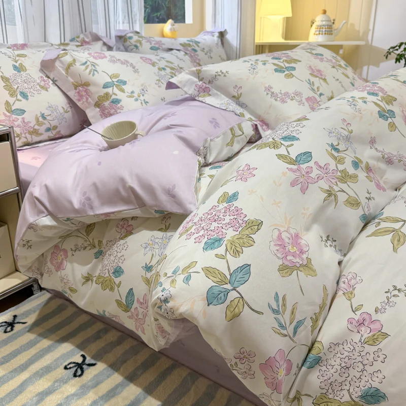 Floral Duvet Covers Set Soft Cotton Bedding Set Garden Vintage Style Flower Pattern Duvet Cover with Zipper Closure