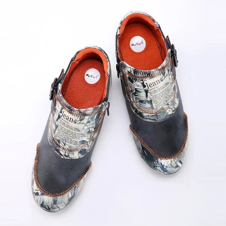 Женские ковбойские ботинки с винтажным принтом, Прошитые вручную, с пряжкой на ремешке и низким каблуком, резиновые сапоги на платформе, повседневная обувь из ЭВА