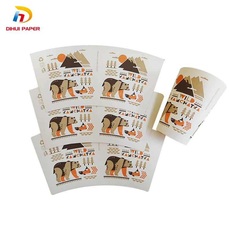 100% wood pulp raw material 260gsm food grade pe coated cardboard designs logo paper cup fan