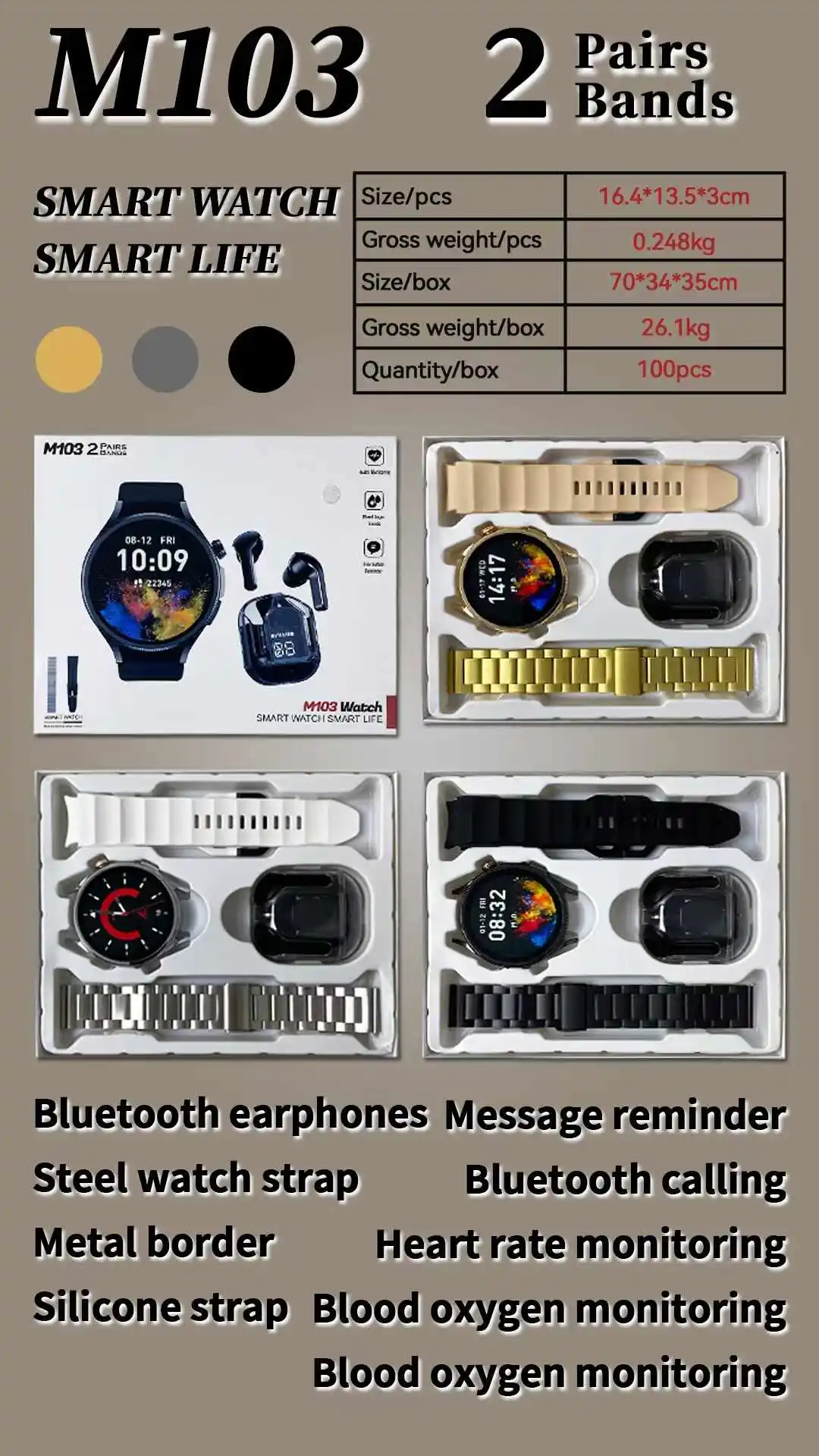 Sport Fashion Mens Luxury Gift Box VM103 Hot 2 in 1 Smart Watches and Earbuds BT Calling High Quality Sound Wearable Devices