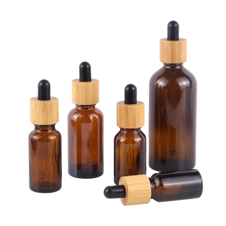 Custom Made Cosmetic Environmental Bamboo AmberEssential Oils  Bottle with Dropper For Empty Bottles