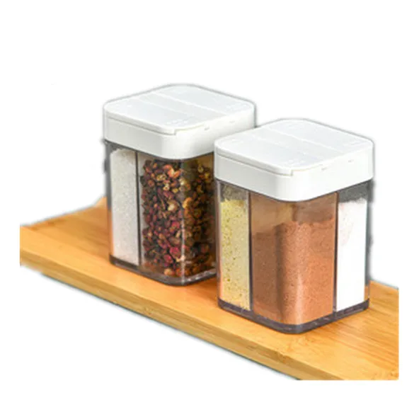 Camping Spice Containers kit Travel Salt and Pepper Shaker Mini Transparent 4-Compartment Spice Containers for Kitchen TravelBBQ