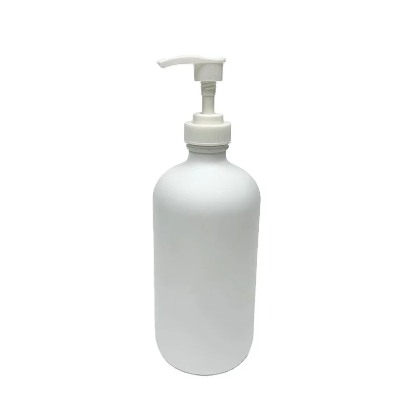 16oz 500ml matte white glass hand soap bottle with plastic dispenser pump