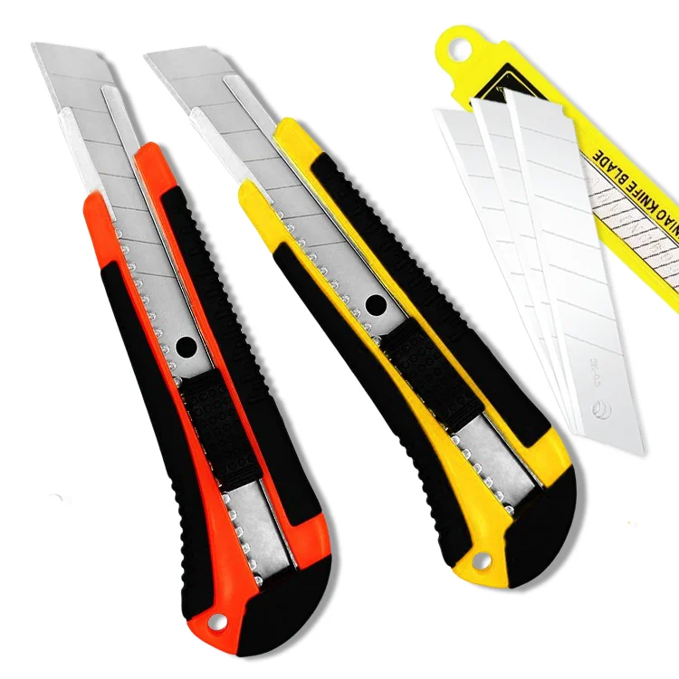oem wholesale price plastic rubber handle snap off paper cutter retractable foam cutting knife cutter 18mm with logo