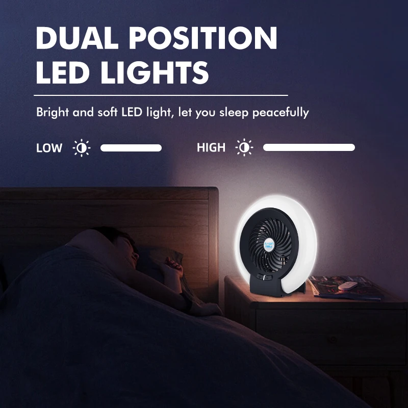 KingGear Outdoor Hiking Portable Rechargeable Usb Fan 2-in 1 Led light Camping fan For tent