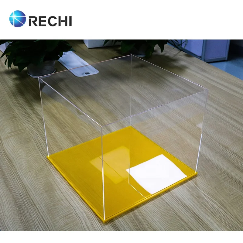 RECHI Custom Acrylic Jewelry Retail Organizer Case Plexiglass Toy Collection Storage Display Box With Anti-dust Cover & Base
