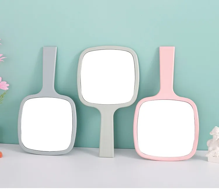 ZONZHU 2Pc MOQ Square Handel Make up Mirror ABS High Definition Mirror Surface Customize Logo Multiple Color