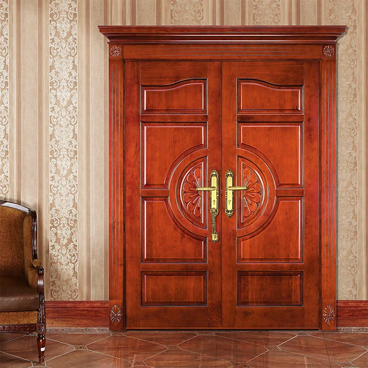 High quality double entry hard wood doors design pictures new models luxury exterior glass inserts polish color main wooden