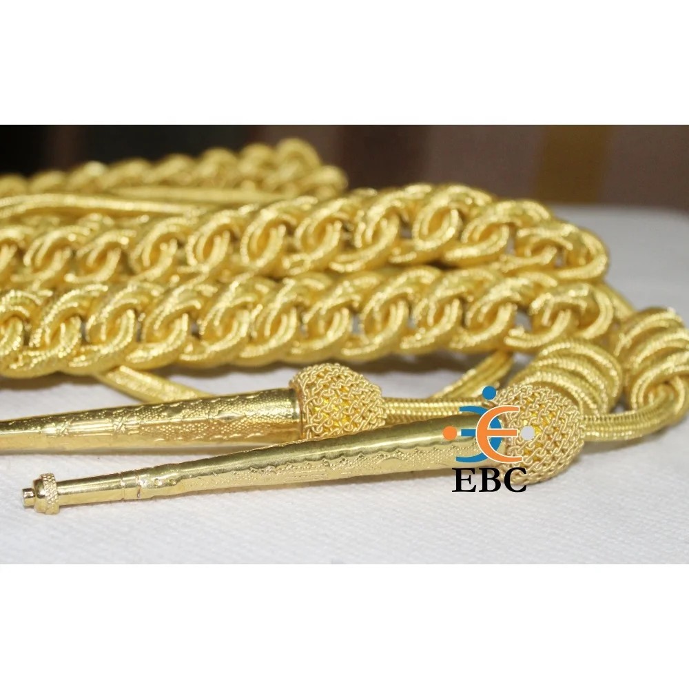 OEM Chocolate Brown Silk Aiguillette Cord with Gold Metal Tips Custom French Wire Lanyards Ceremonial Uniform Shoulder Cords