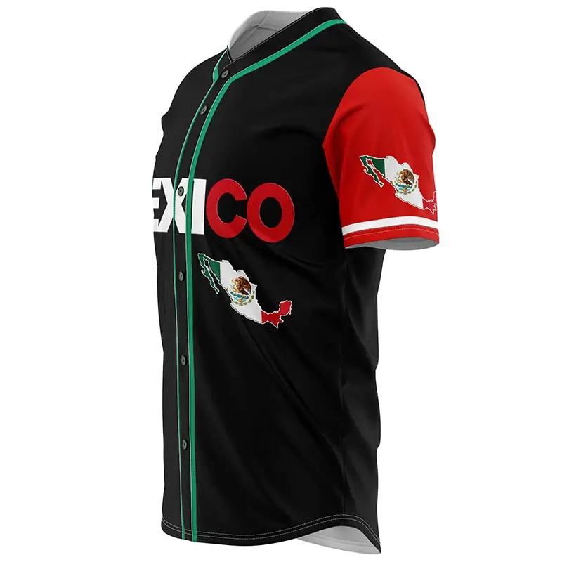 Custom logo Mexico Baseball Jersey Mexico Baseball Button Down Jersey Shirts Mexican Flag Baseball Jerseys Sports Shirt