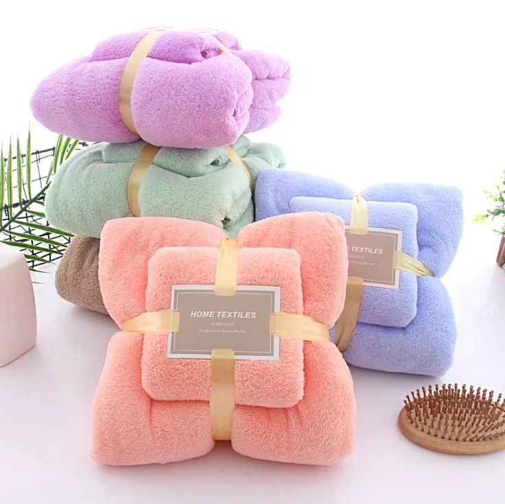 Custom Thick Soft Water Trimming Coral Fleece Towel Bath Towel Sets