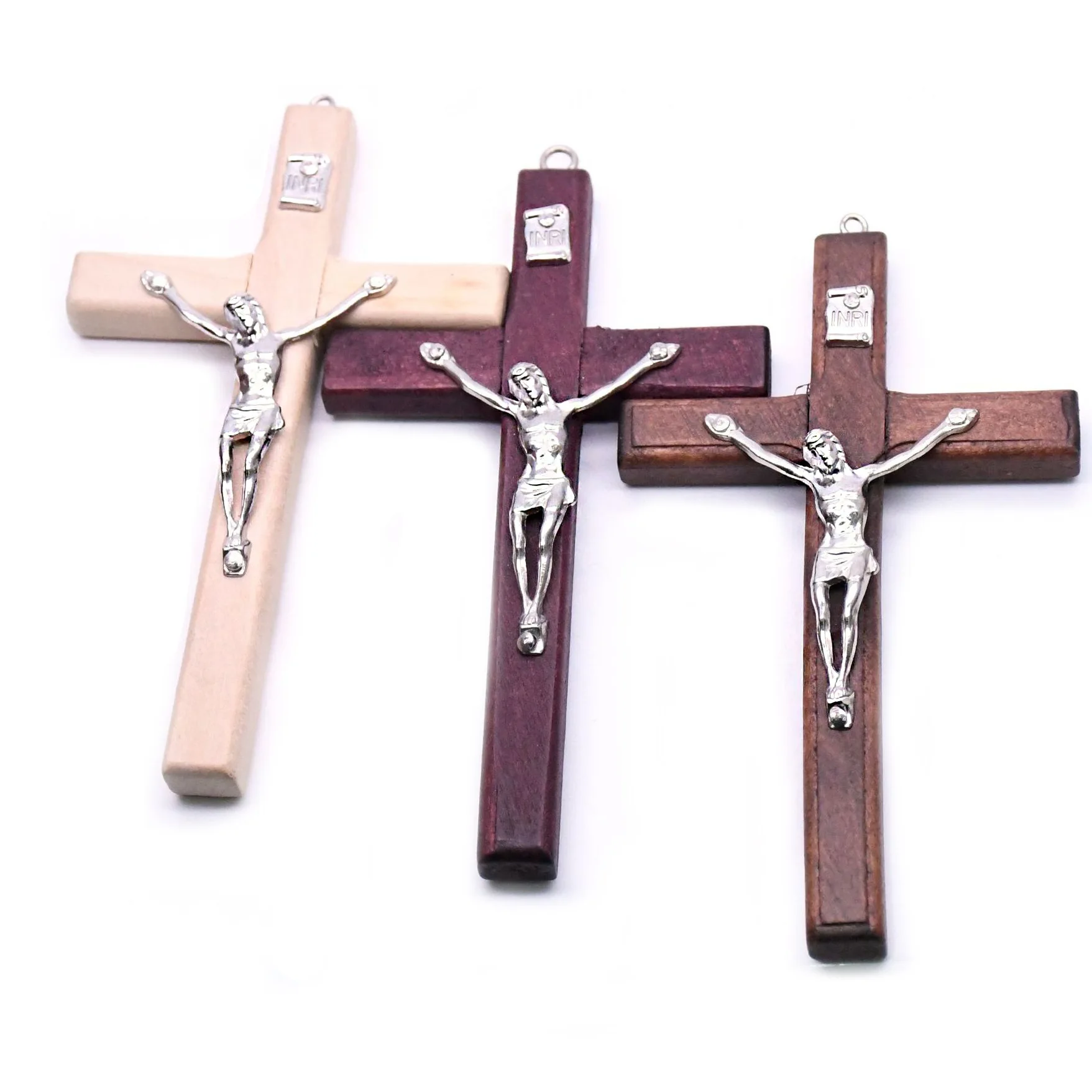 Wholesale Handmade Wood Cross Necklace Pendant Jesus Blessing Gift Wooden Cross Charms Crucifix with Hook