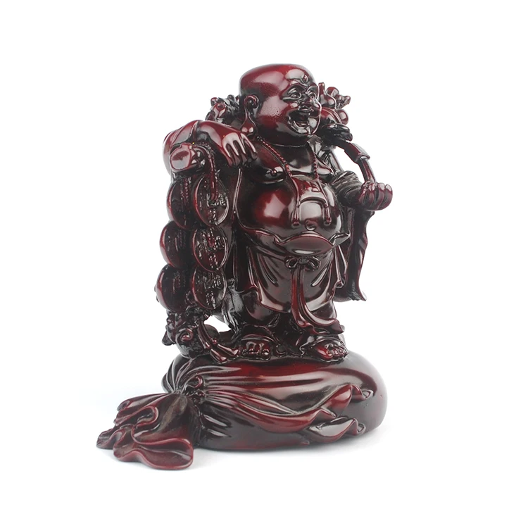 Antique red color resin material Chinese money bag buddha statue