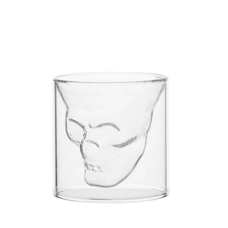Handmade double walled skull glass crystal head vodka shot glass cup custom creative skull glass cup