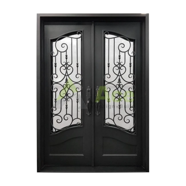 China manufacturer house main entry door exterior rustic arch decorative double wrought iron entrance front doors
