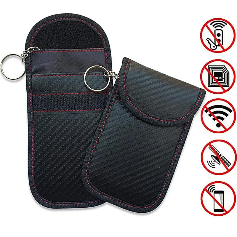 Car Guard Black 2 Pack Quality Carbon Fiber Car Key RFID Signal Blocking Pouch Faraday Bag Signal RFID Blocker